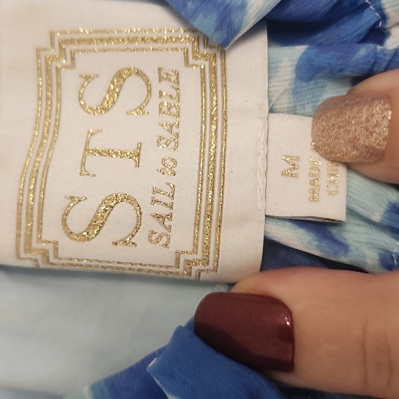 Sail to Sable Blue Ruffle Neck & Sleeve 3 Tiered Minidress Size M - Picture 5 of 13